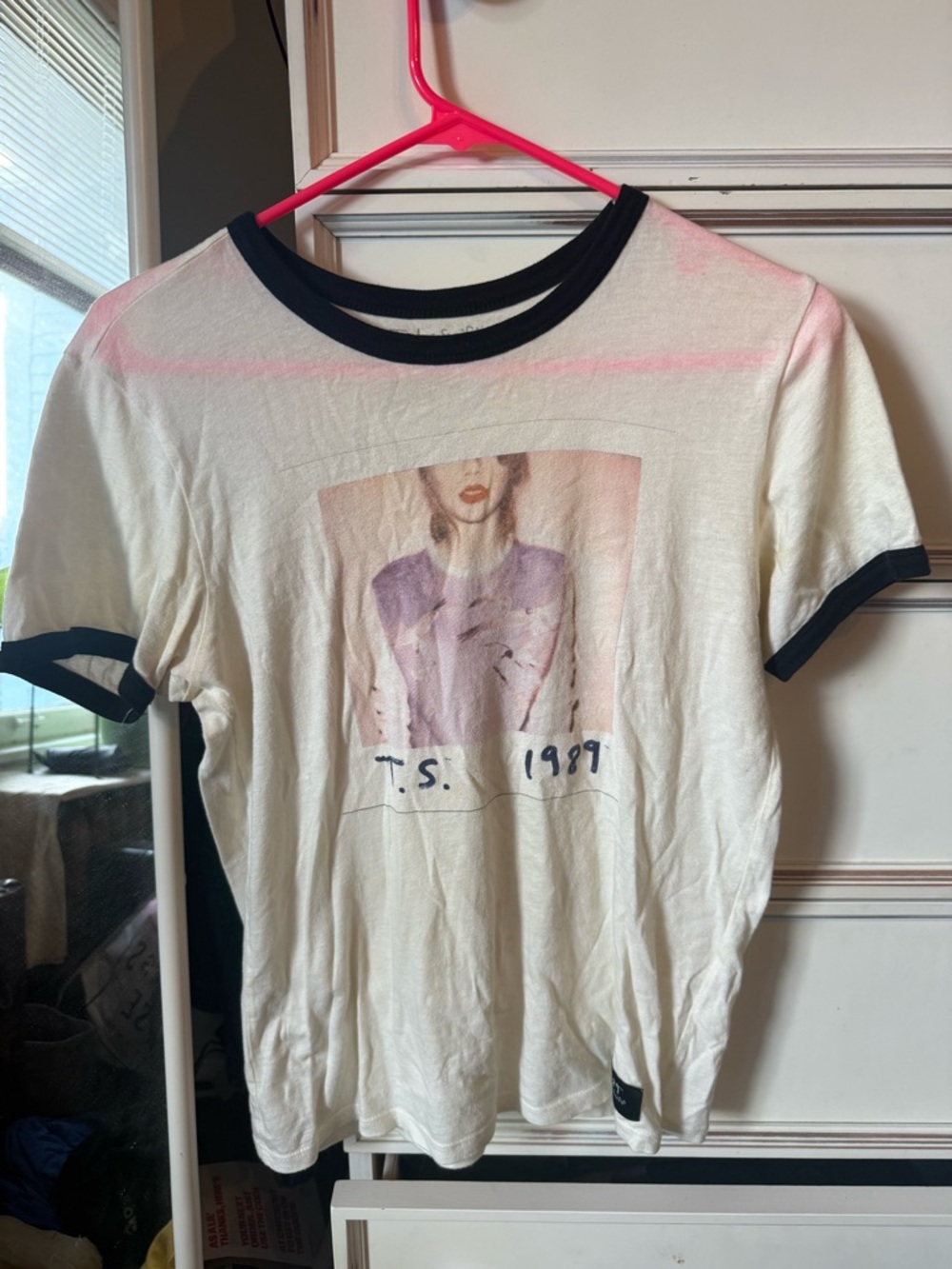 Taylor Swift White Tee with Black Trim and 1989 Print